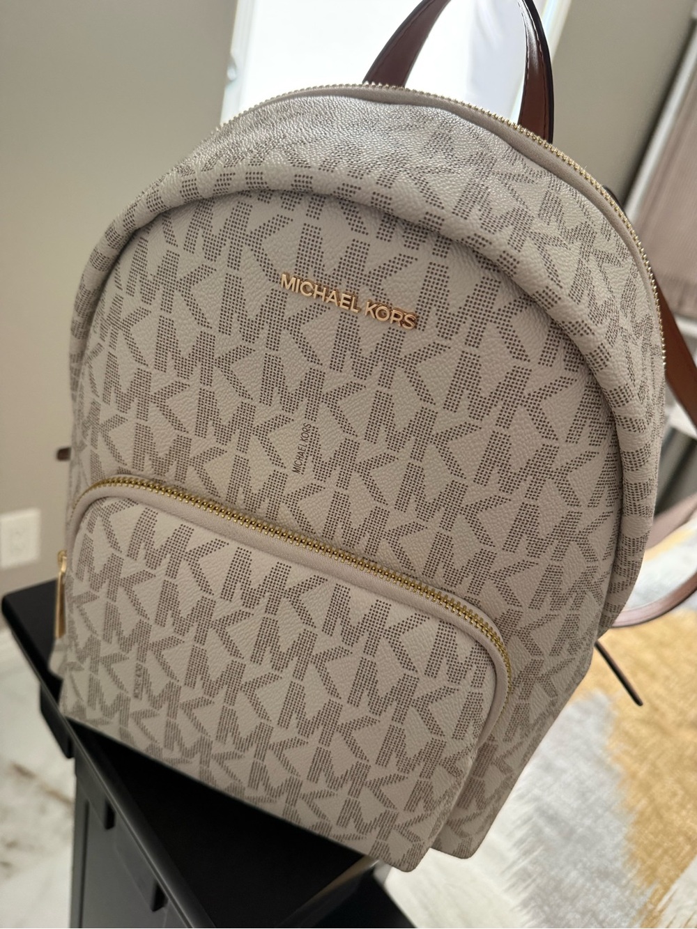 Michael Kors Beige and Brown MK Signature Backpack